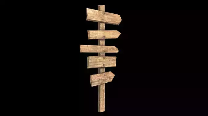Signpost7 wooden sign with arrows pointing Low-poly 3D model
