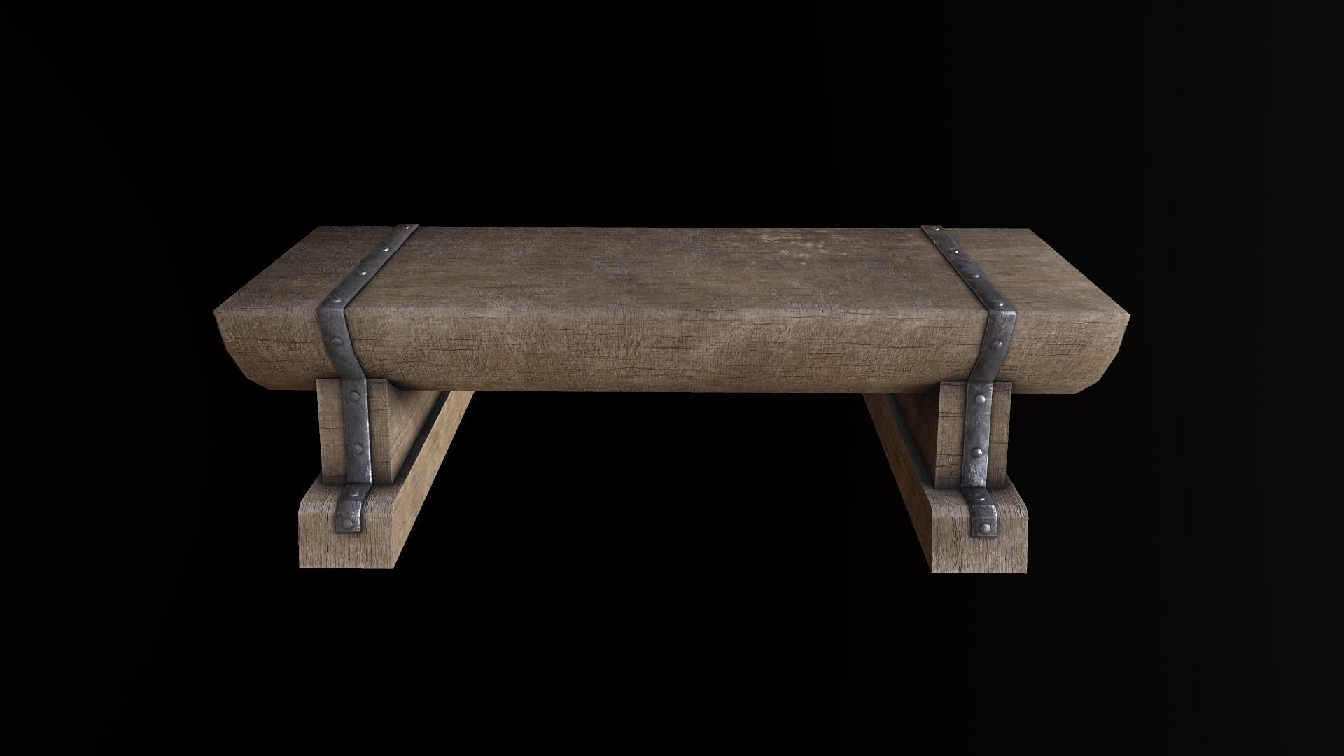 Wooden Bench  Low-poly 3D model_9