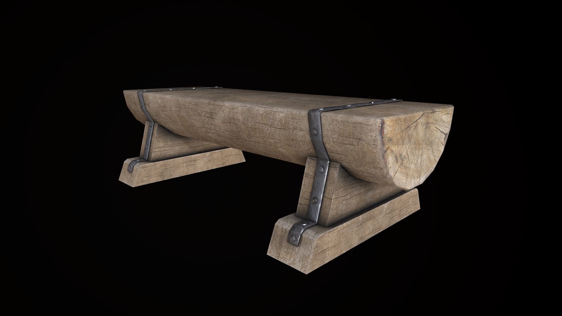 Wooden Bench  Low-poly 3D model_1