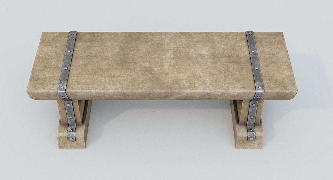 Wooden Bench  Low-poly 3D model_6