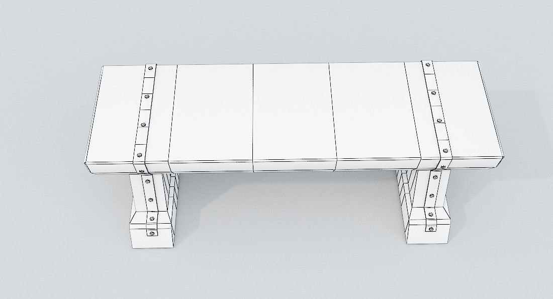 Wooden Bench  Low-poly 3D model_11