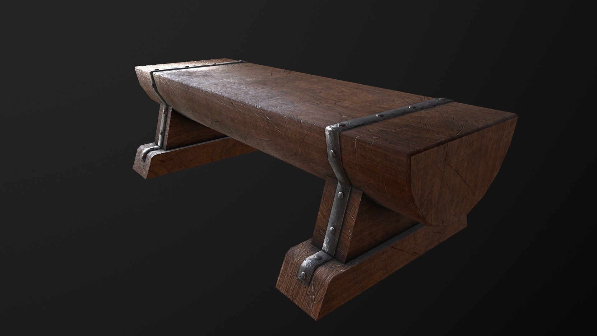 Wooden Bench  Low-poly 3D model_4
