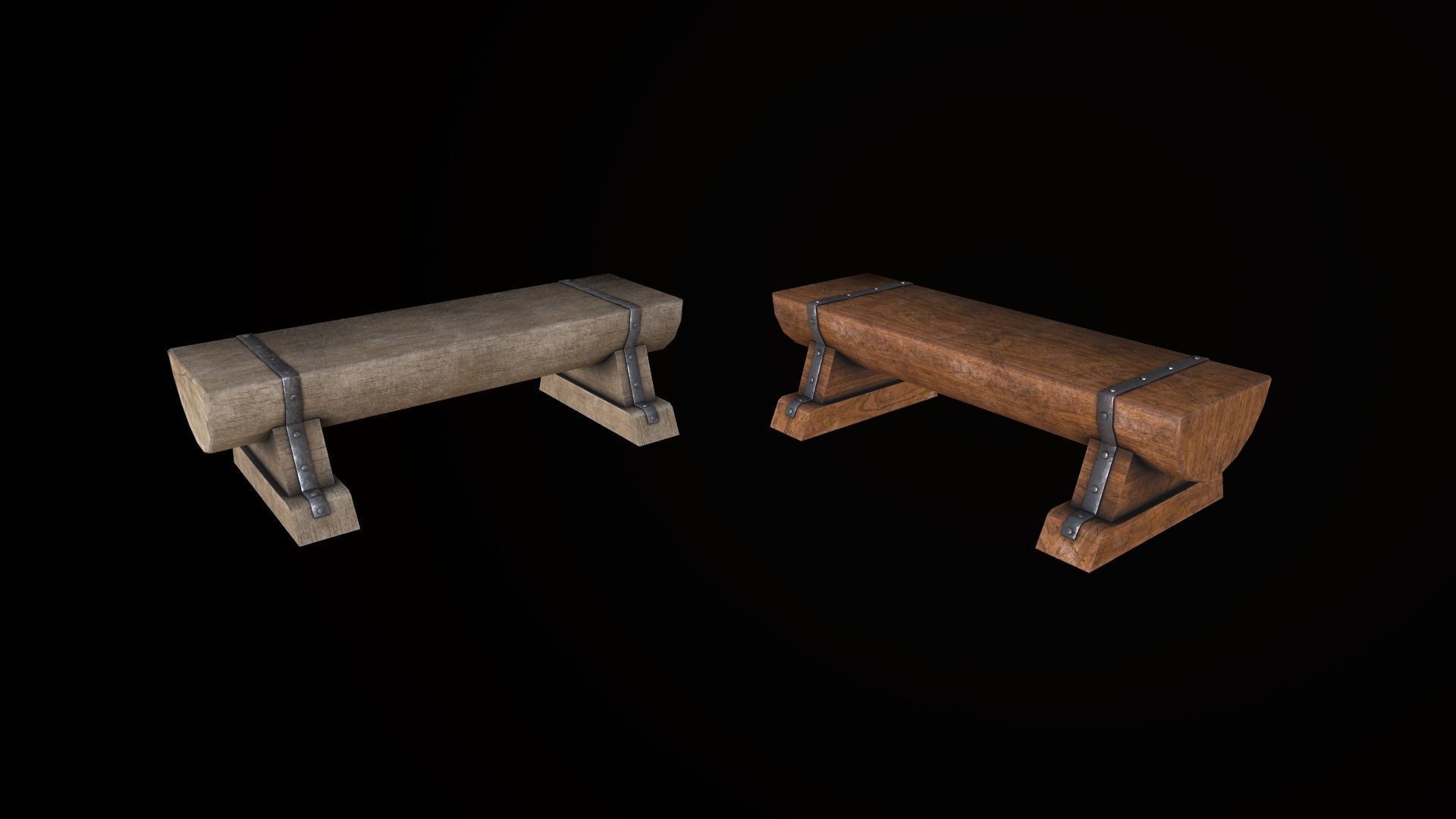 Wooden Bench  Low-poly 3D model_2