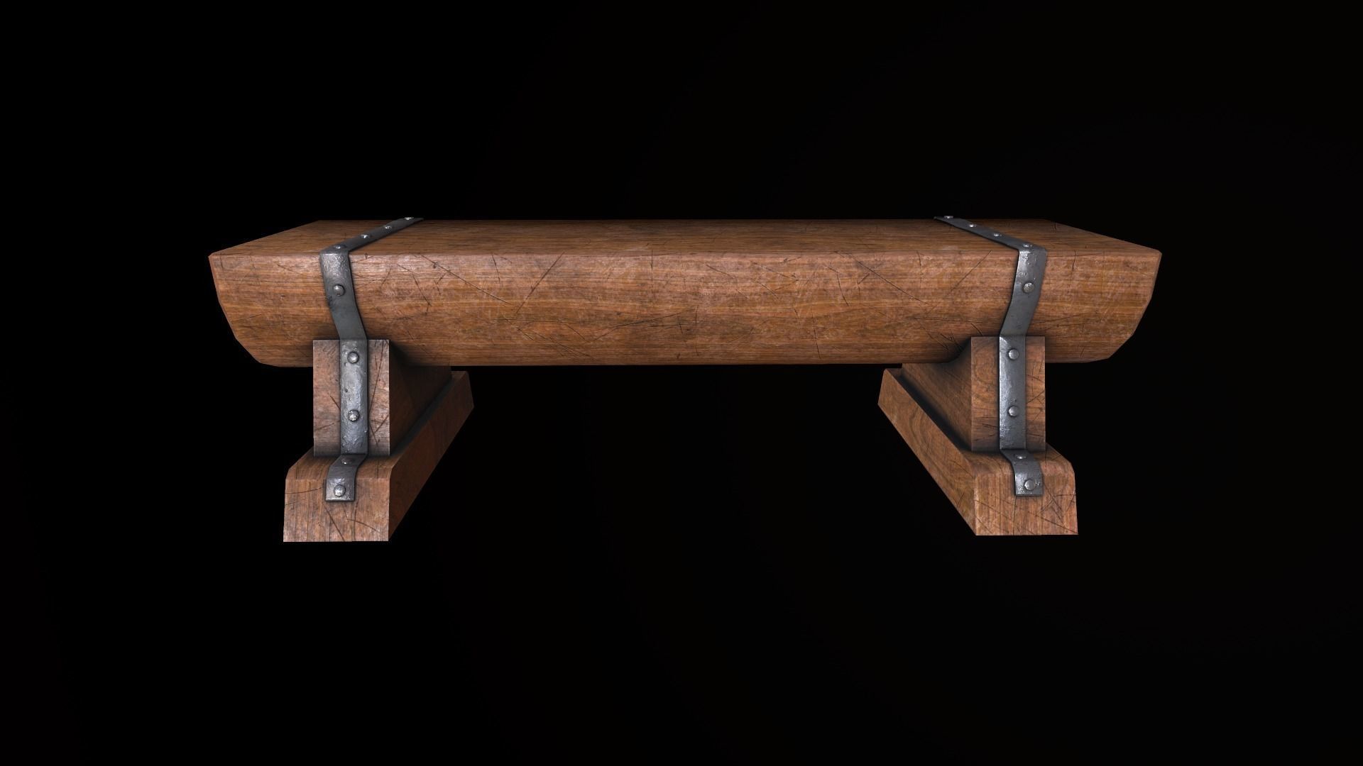 Wooden Bench  Low-poly 3D model_7