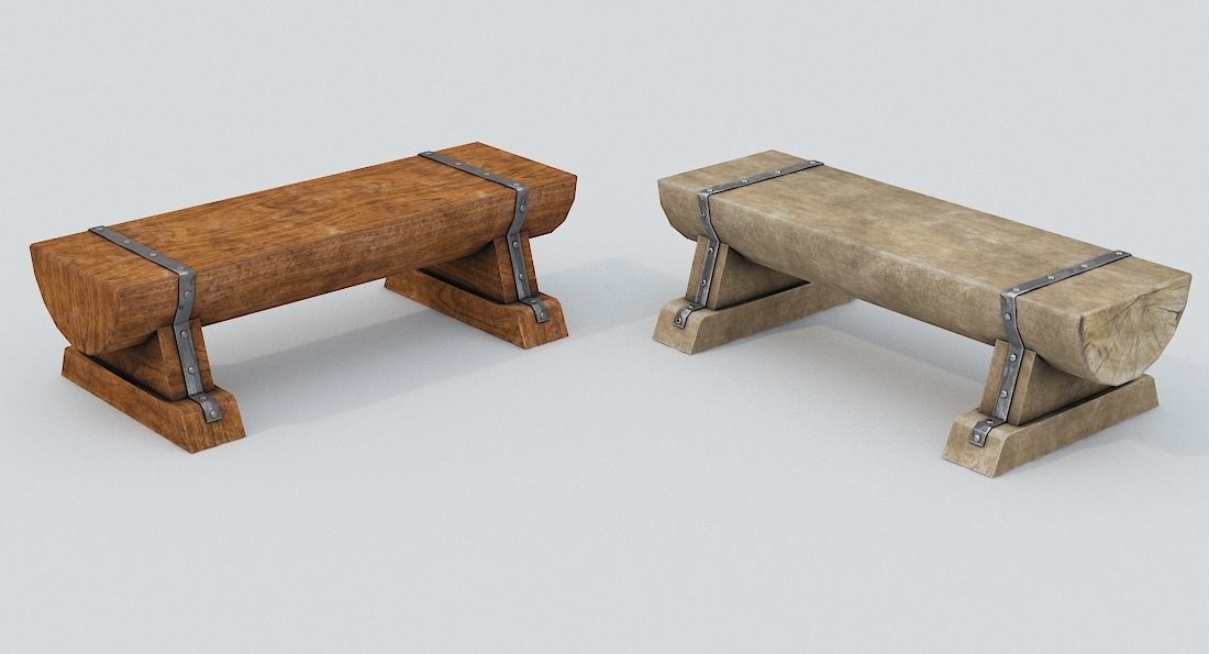 Wooden Bench  Low-poly 3D model_3