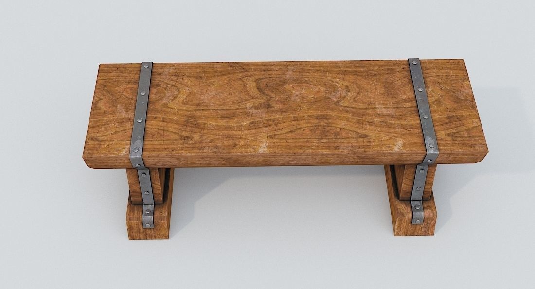 Wooden Bench  Low-poly 3D model_5