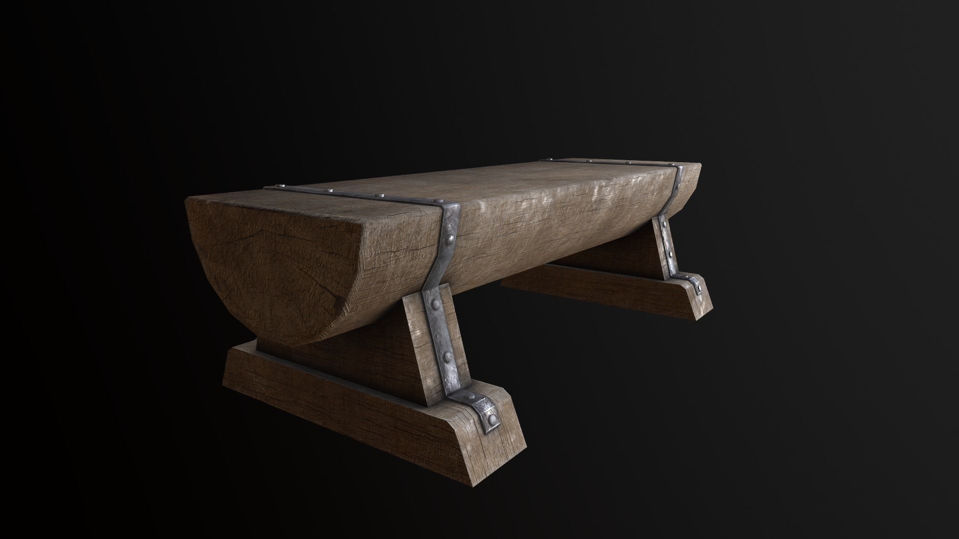 Wooden Bench  Low-poly 3D model_10