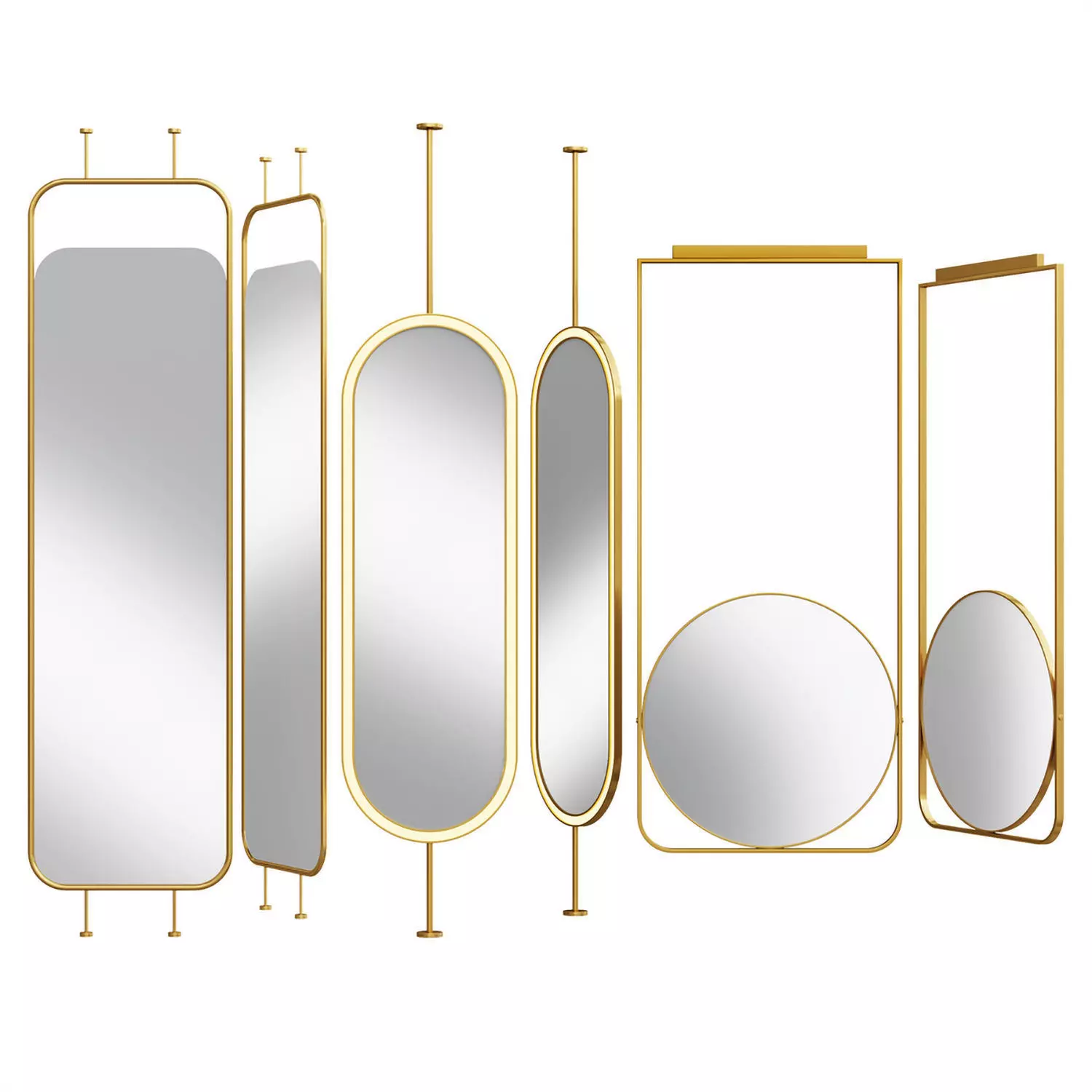 mirror set of brass mirrors 3D model_0