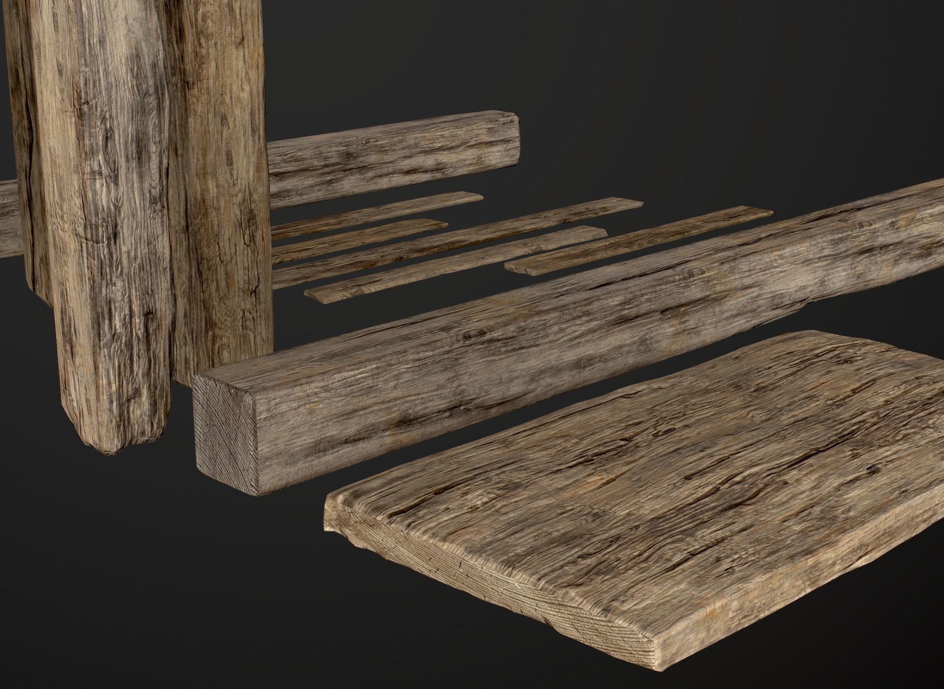 Wooden Planks and Beams - 13 pieces Low-poly 3D model_32