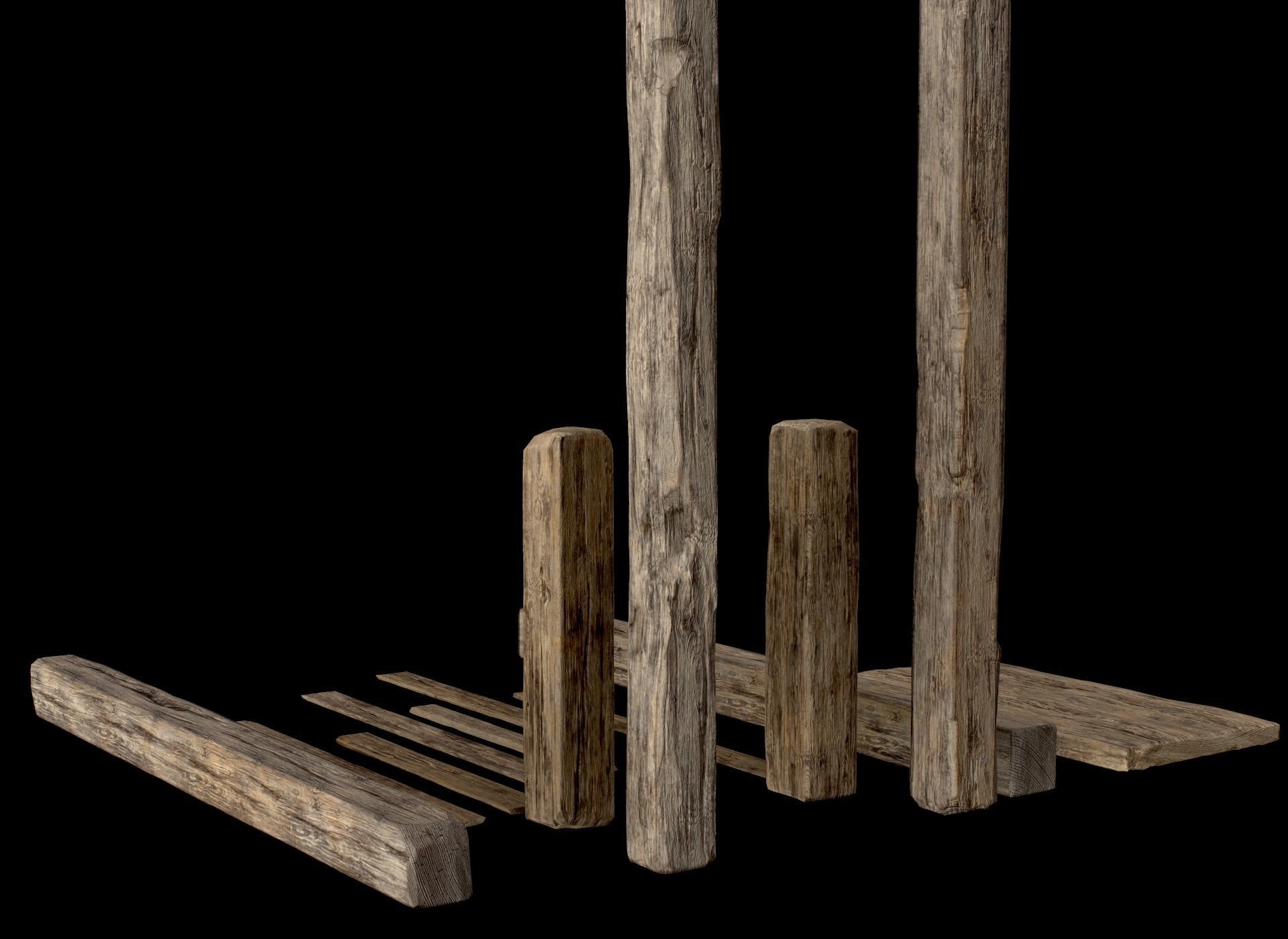 Wooden Planks and Beams - 13 pieces Low-poly 3D model_24