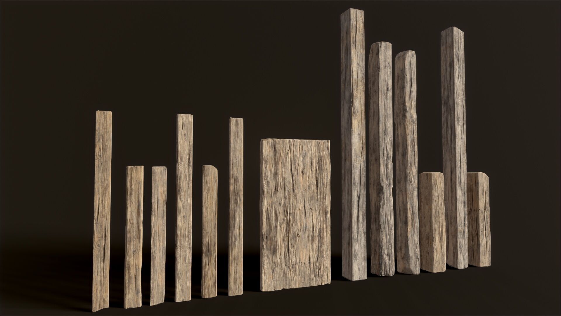 Wooden Planks and Beams - 13 pieces Low-poly 3D model_7