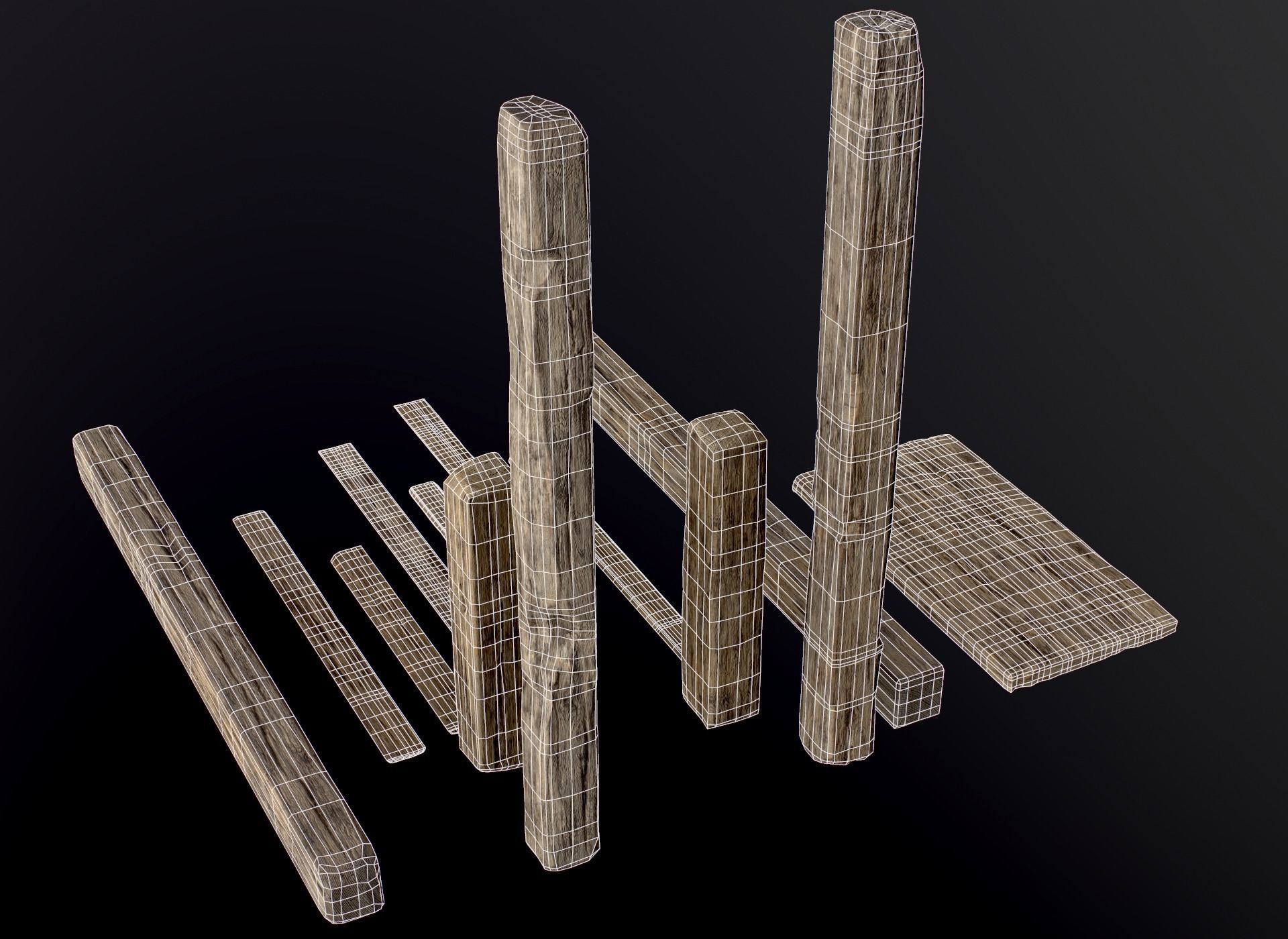Wooden Planks and Beams - 13 pieces Low-poly 3D model_46