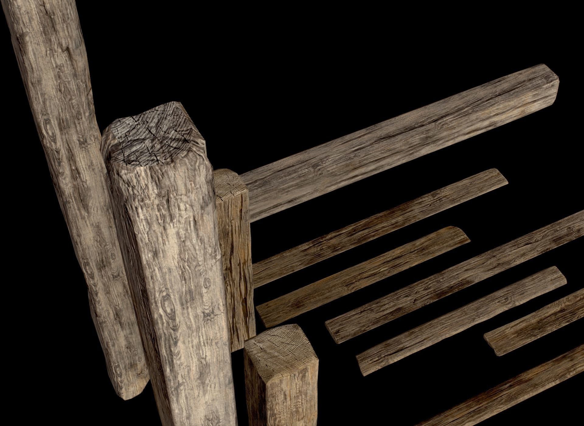 Wooden Planks and Beams - 13 pieces Low-poly 3D model_27