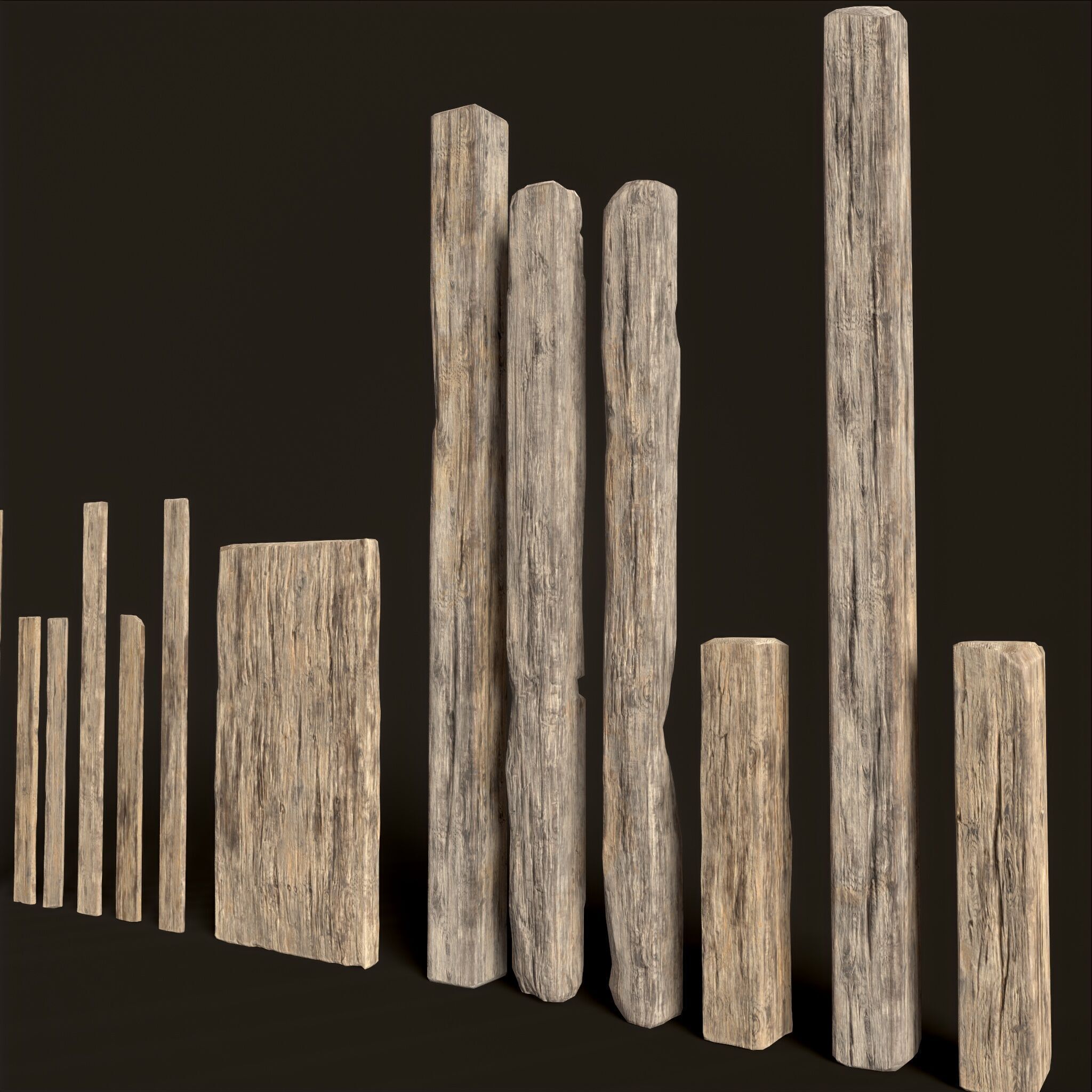 Wooden Planks and Beams - 13 pieces Low-poly 3D model_6