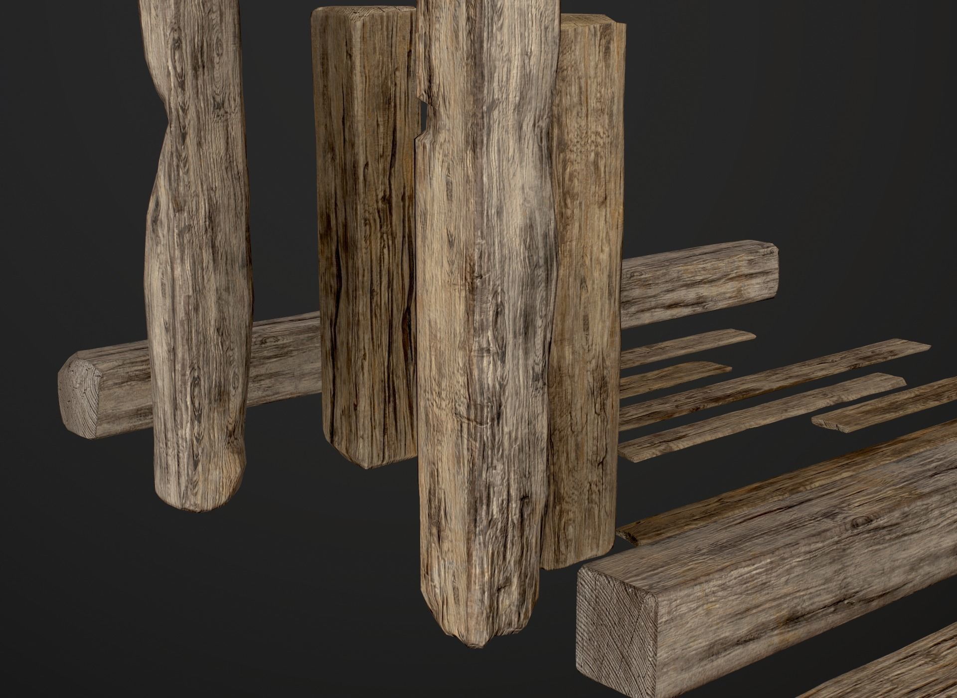 Wooden Planks and Beams - 13 pieces Low-poly 3D model_31