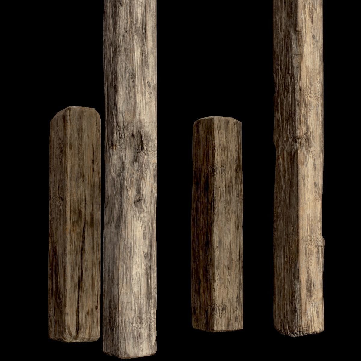 Wooden Planks and Beams - 13 pieces Low-poly 3D model_40