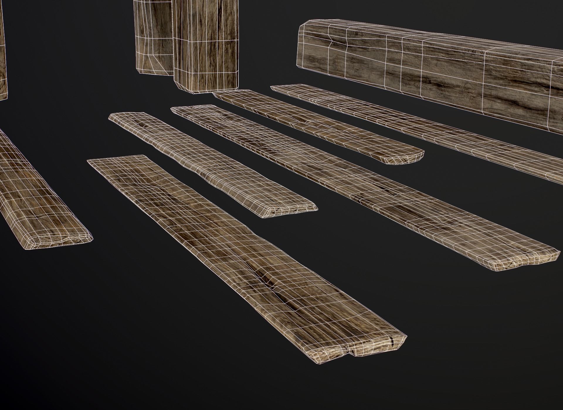 Wooden Planks and Beams - 13 pieces Low-poly 3D model_44