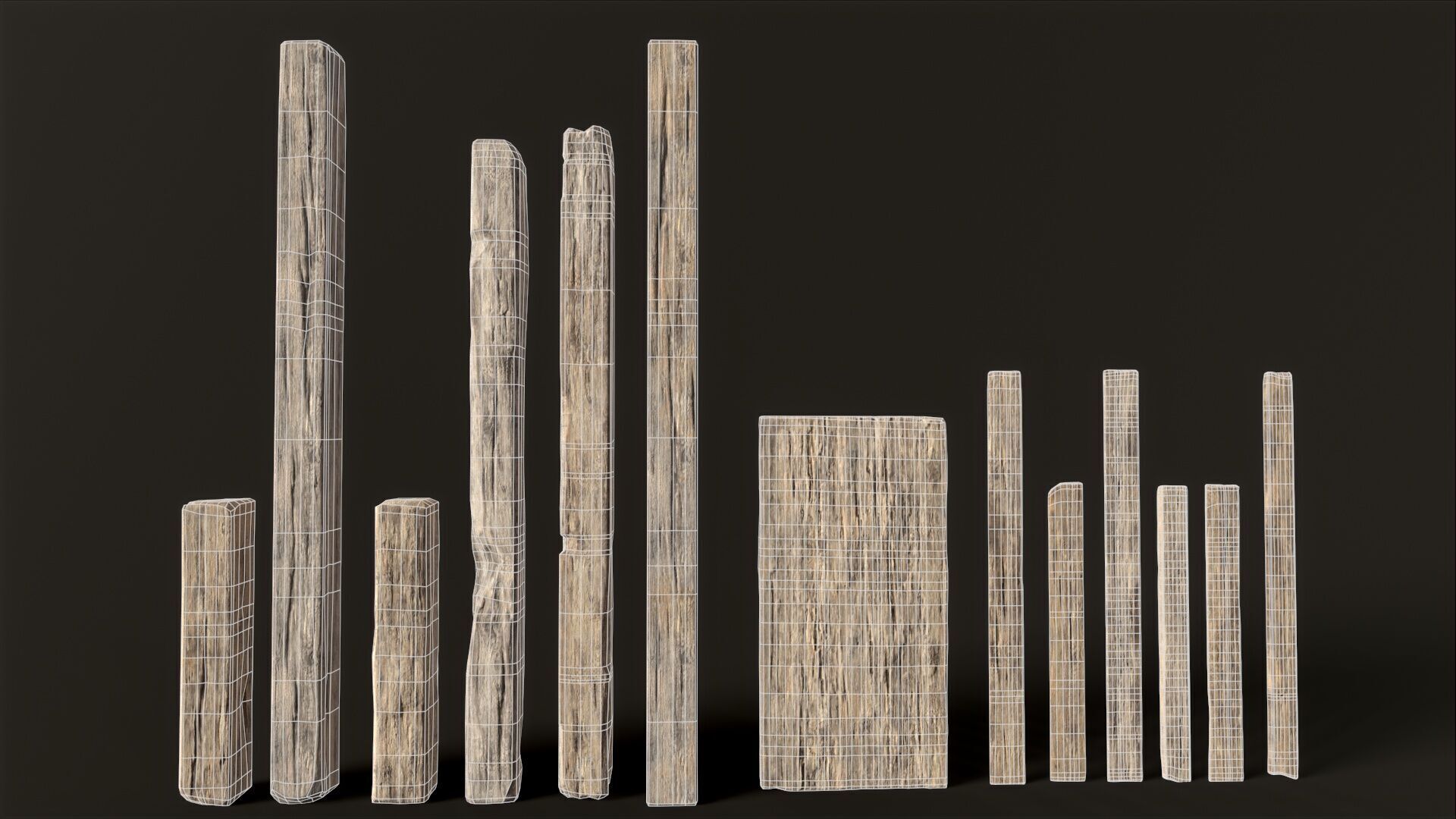 Wooden Planks and Beams - 13 pieces Low-poly 3D model_1