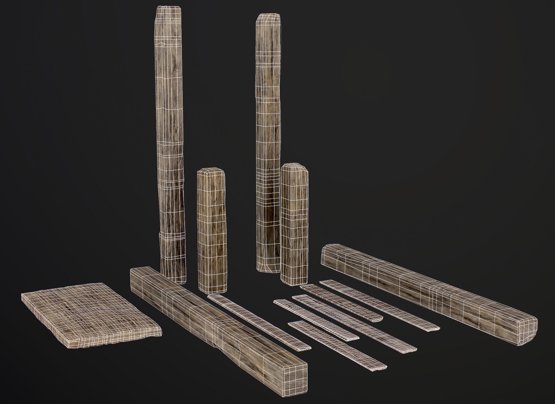 Wooden Planks and Beams - 13 pieces Low-poly 3D model_43