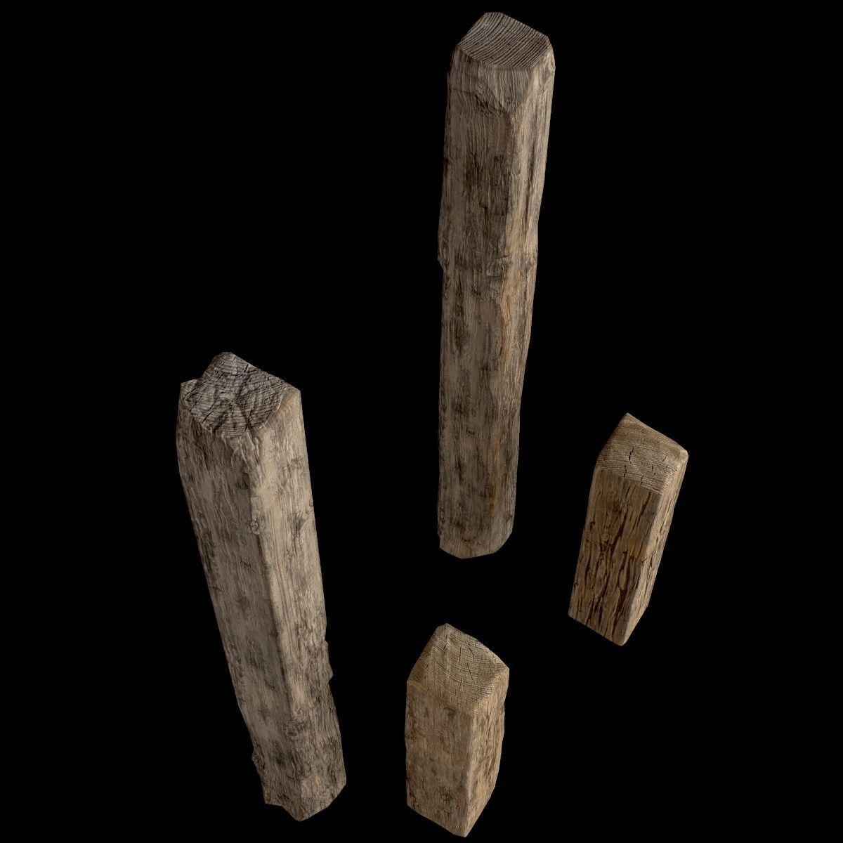 Wooden Planks and Beams - 13 pieces Low-poly 3D model_37