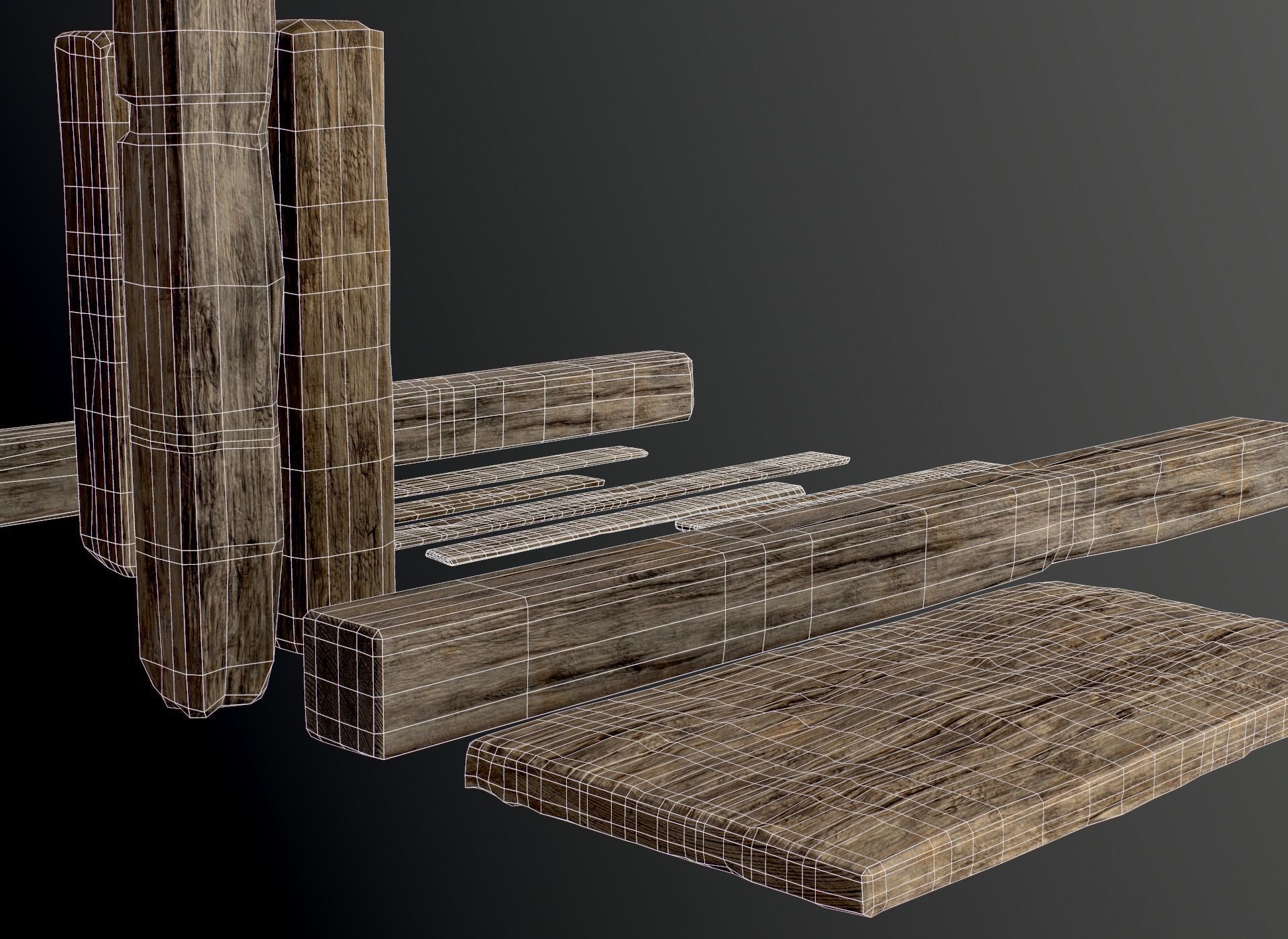 Wooden Planks and Beams - 13 pieces Low-poly 3D model_45