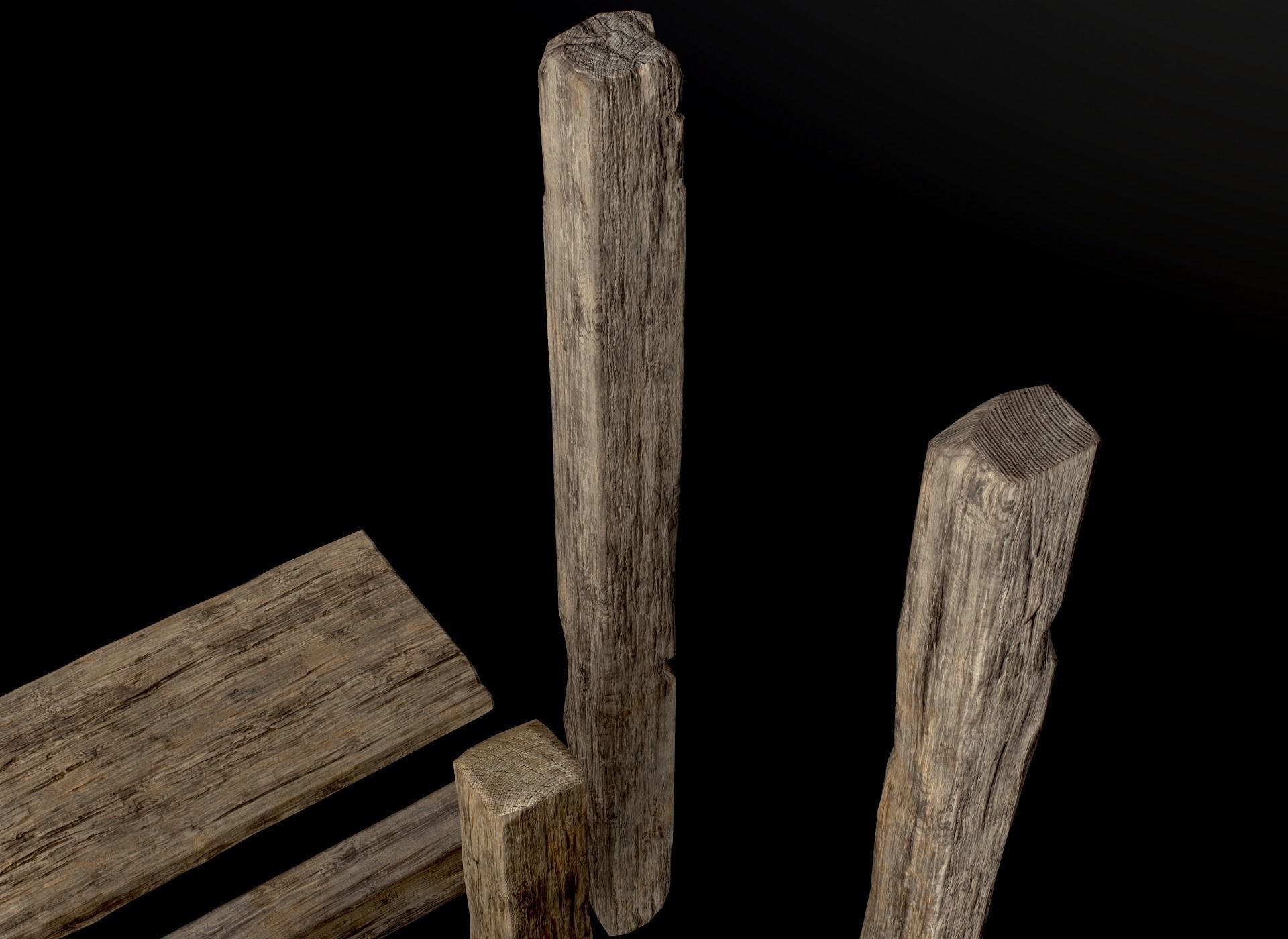 Wooden Planks and Beams - 13 pieces Low-poly 3D model_28