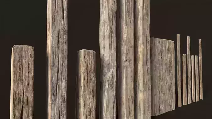 Wooden Planks and Beams - 13 pieces Low-poly 3D model