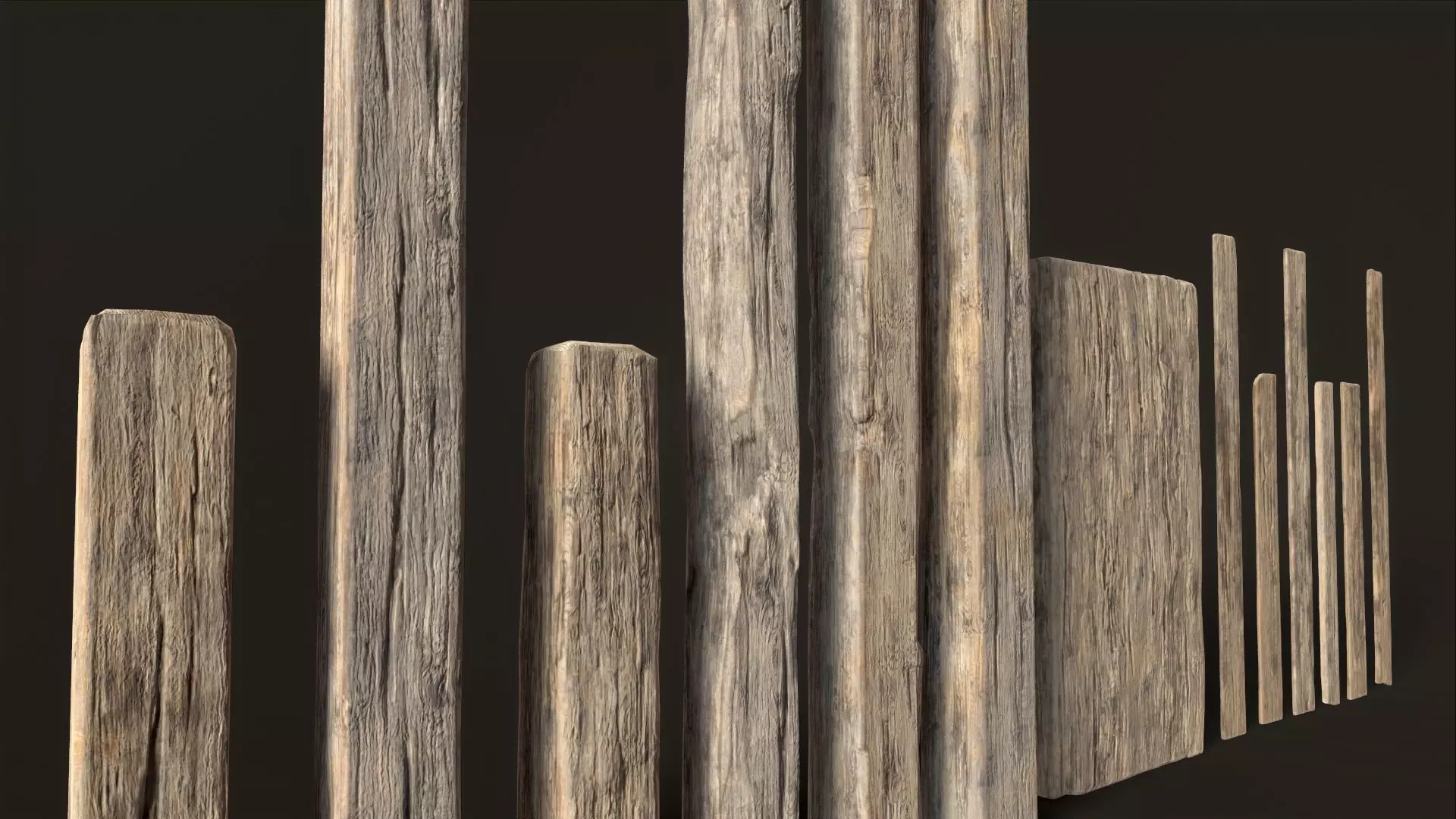 Wooden Planks and Beams - 13 pieces Low-poly 3D model_0