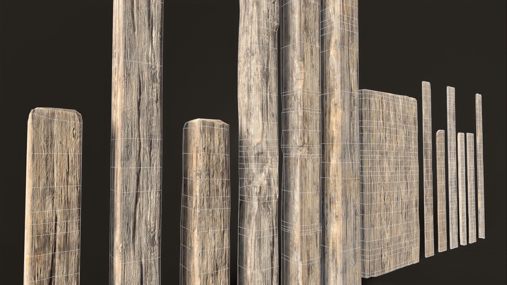Wooden Planks and Beams - 13 pieces Low-poly 3D model_12