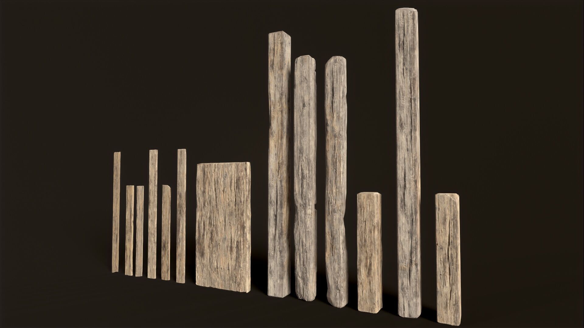 Wooden Planks and Beams - 13 pieces Low-poly 3D model_10