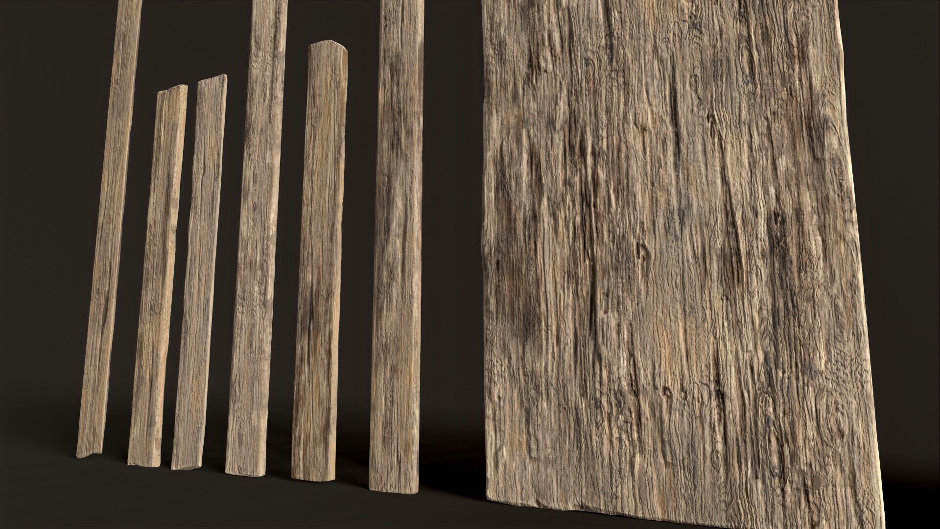 Wooden Planks and Beams - 13 pieces Low-poly 3D model_15