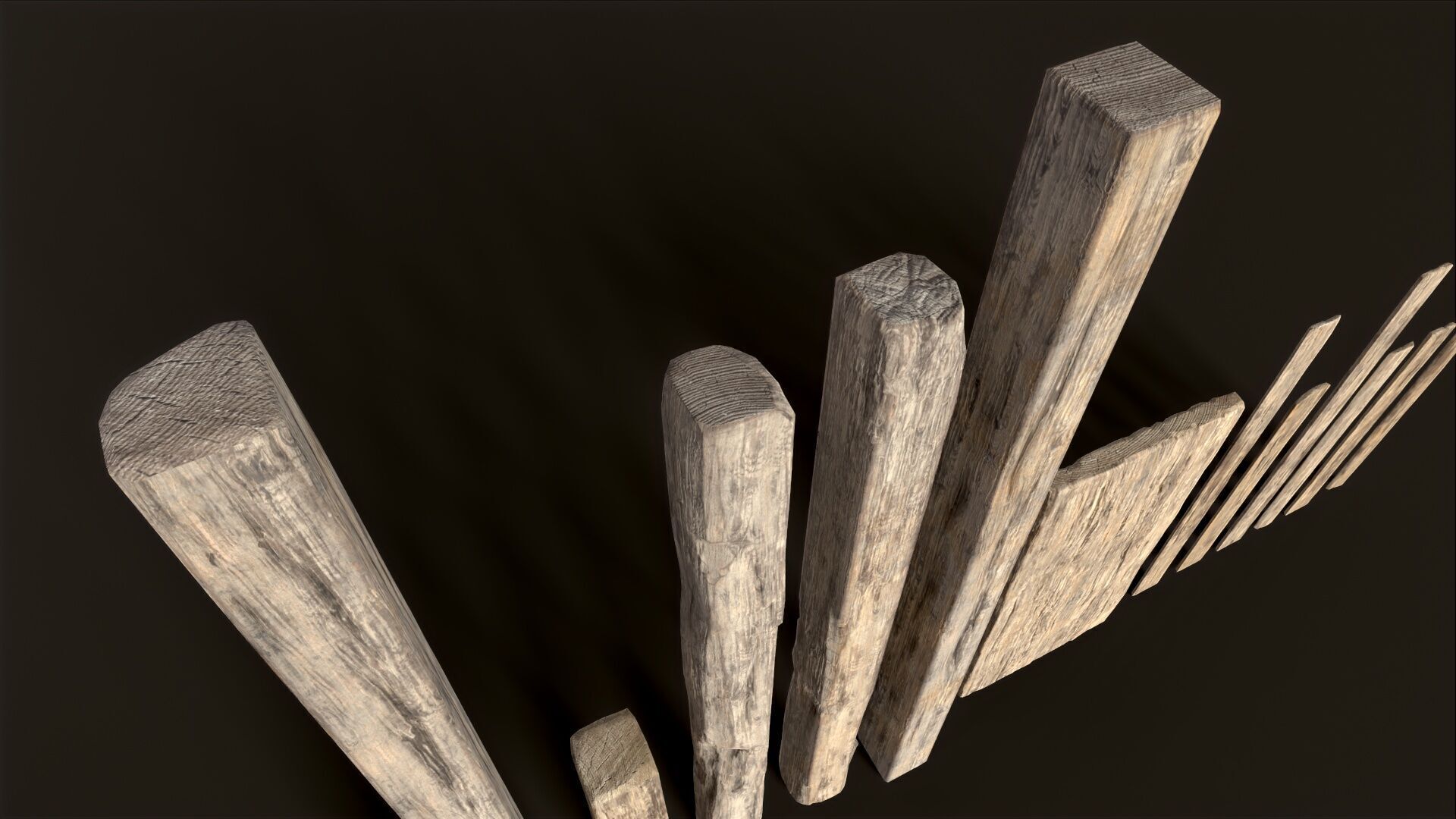 Wooden Planks and Beams - 13 pieces Low-poly 3D model_8