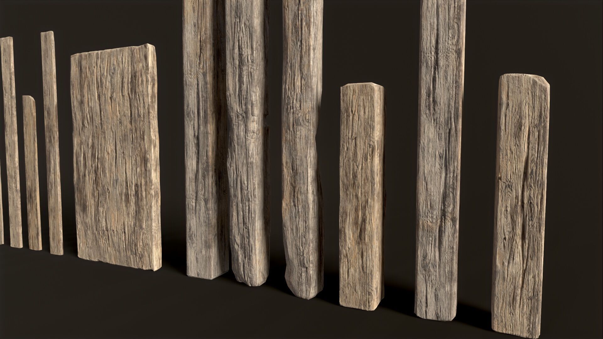 Wooden Planks and Beams - 13 pieces Low-poly 3D model_16
