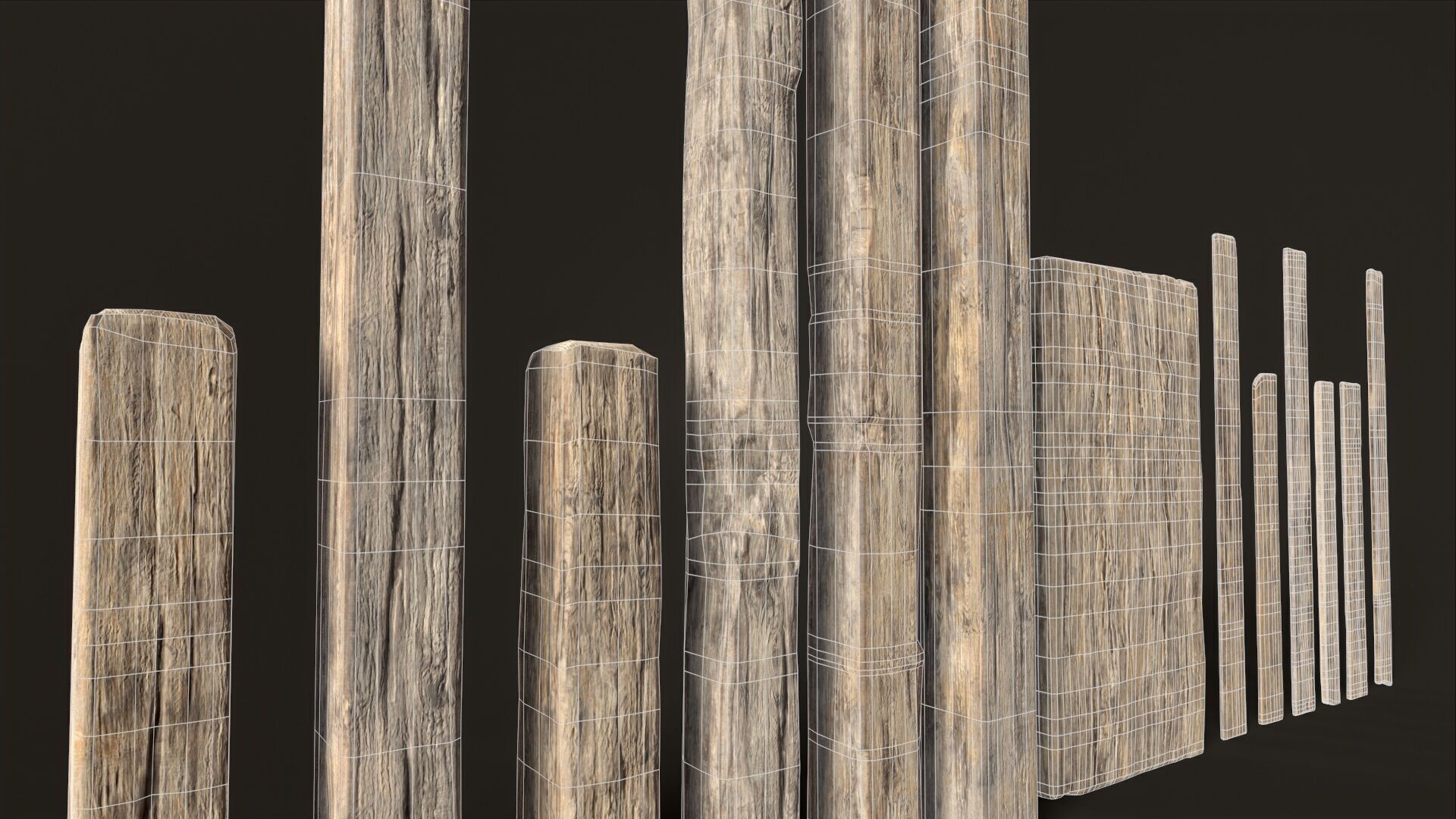 Wooden Planks and Beams - 13 pieces Low-poly 3D model_3