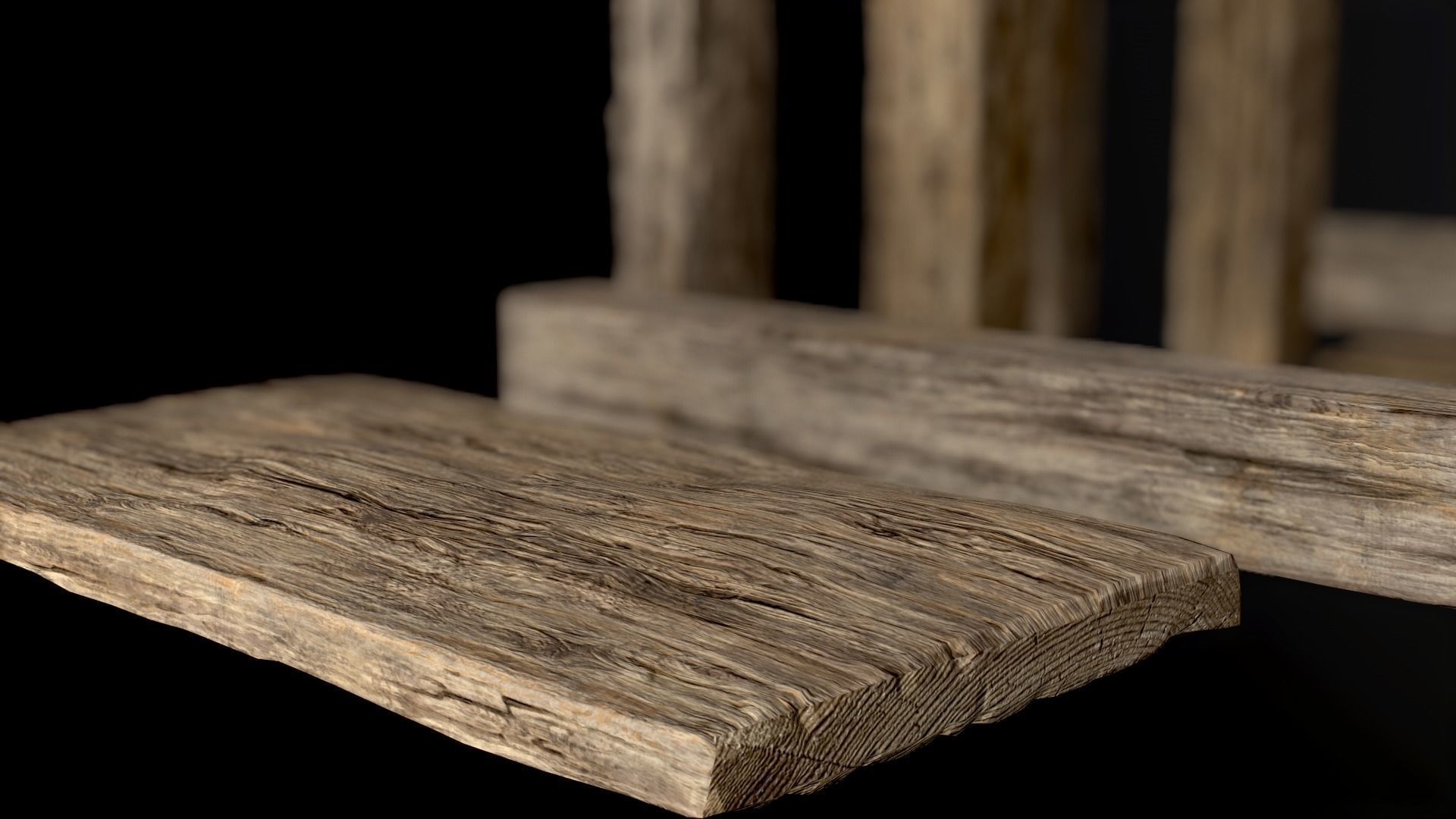Wooden Planks and Beams - 13 pieces Low-poly 3D model_20
