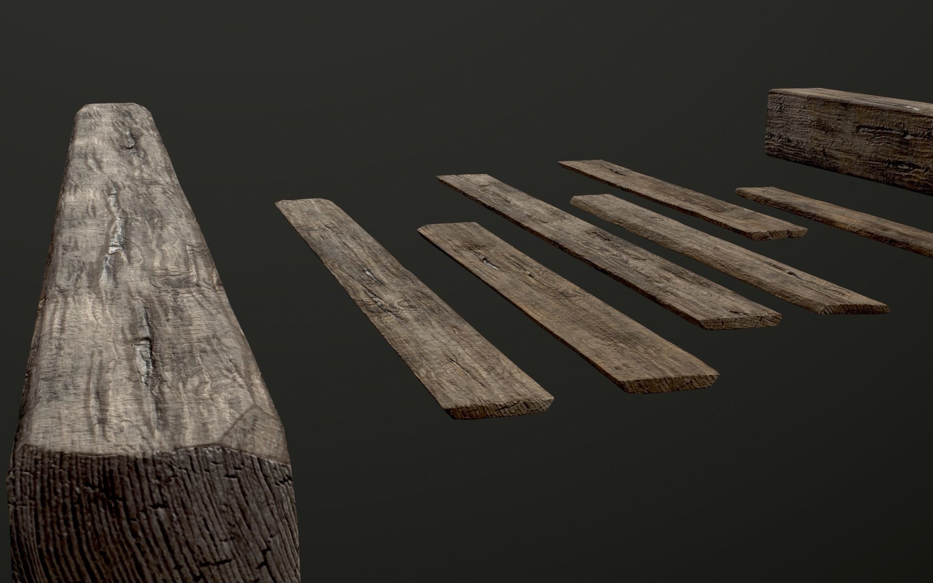 Wooden Planks and Beams - 13 pieces Low-poly 3D model_33