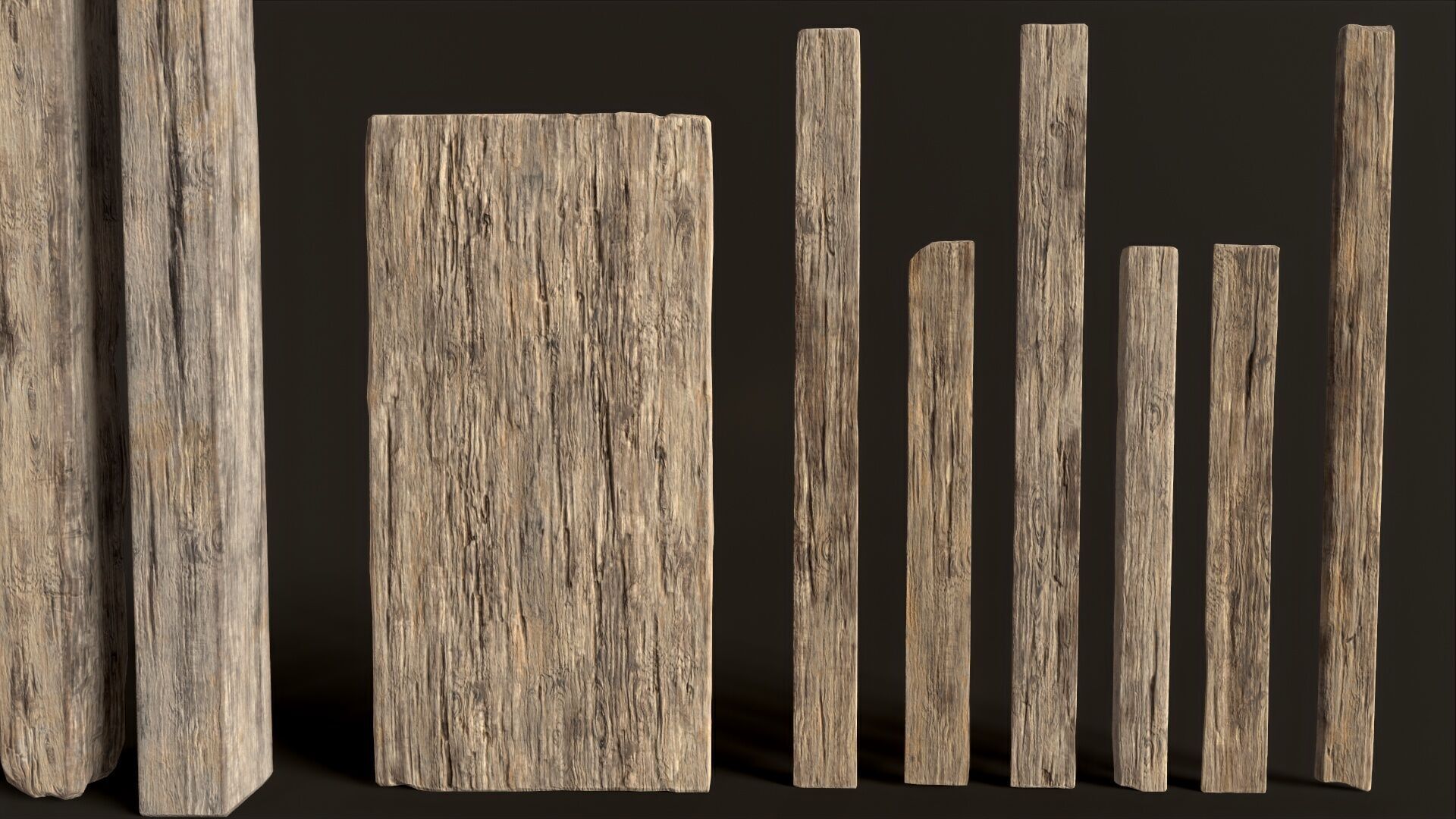 Wooden Planks and Beams - 13 pieces Low-poly 3D model_11