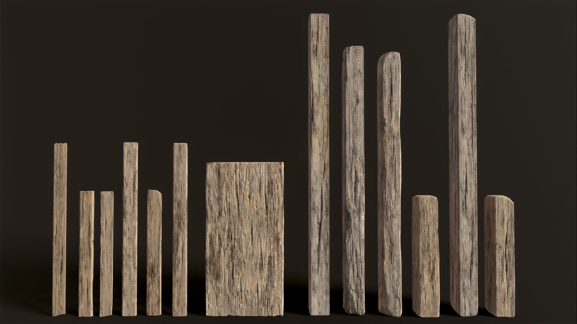Wooden Planks and Beams - 13 pieces Low-poly 3D model_5