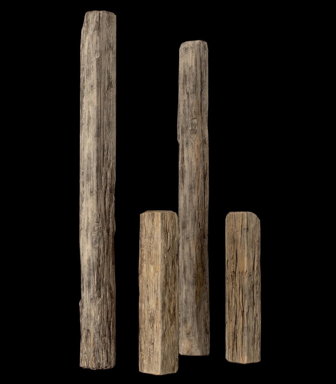 Wooden Planks and Beams - 13 pieces Low-poly 3D model_41