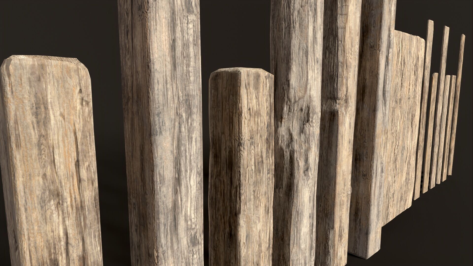Wooden Planks and Beams - 13 pieces Low-poly 3D model_4