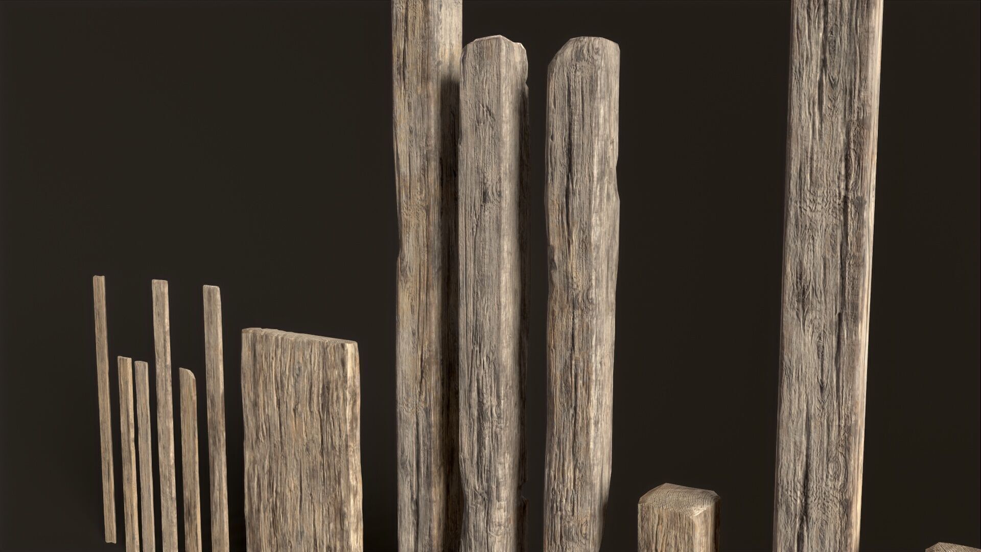 Wooden Planks and Beams - 13 pieces Low-poly 3D model_14