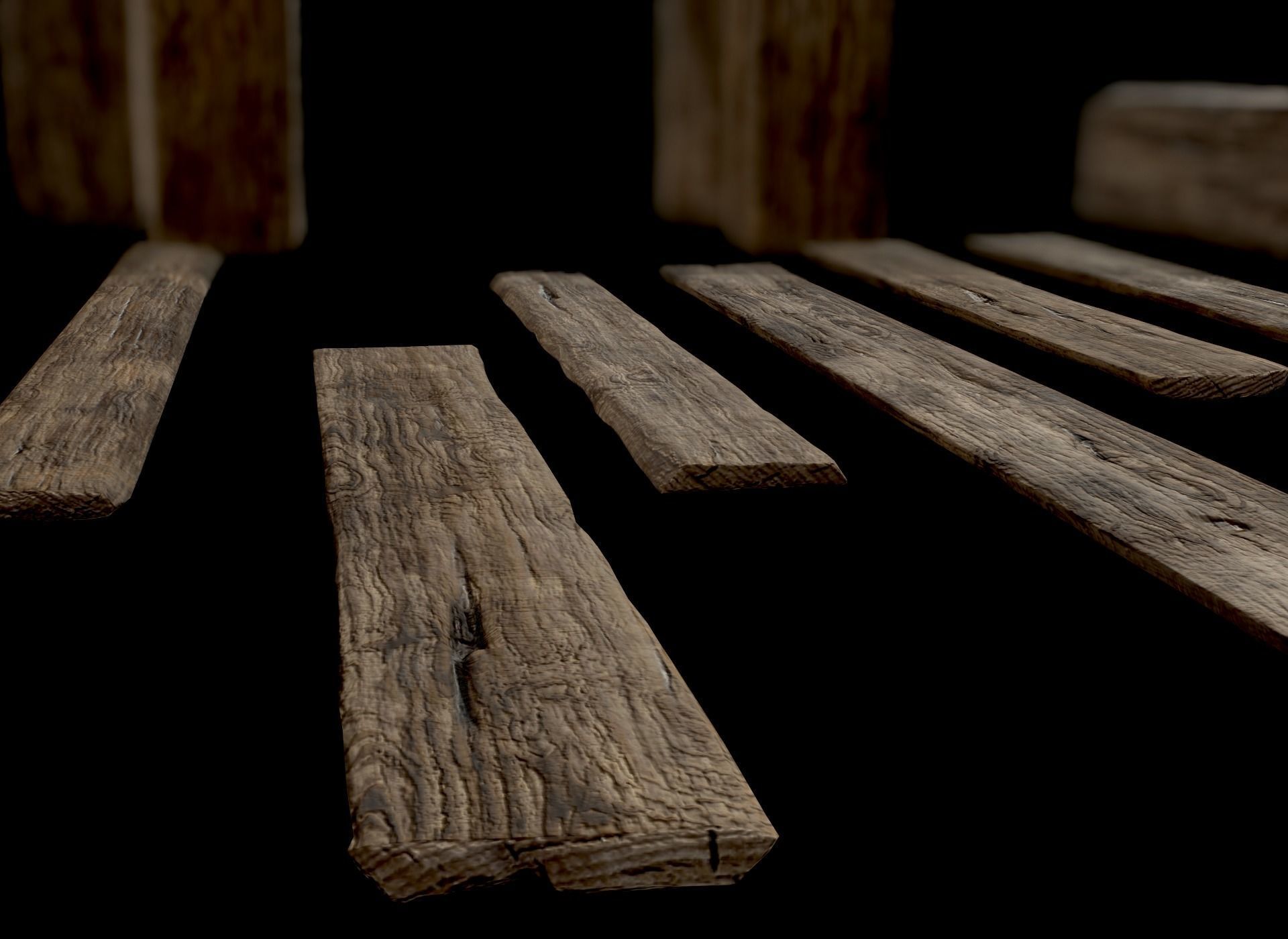 Wooden Planks and Beams - 13 pieces Low-poly 3D model_26