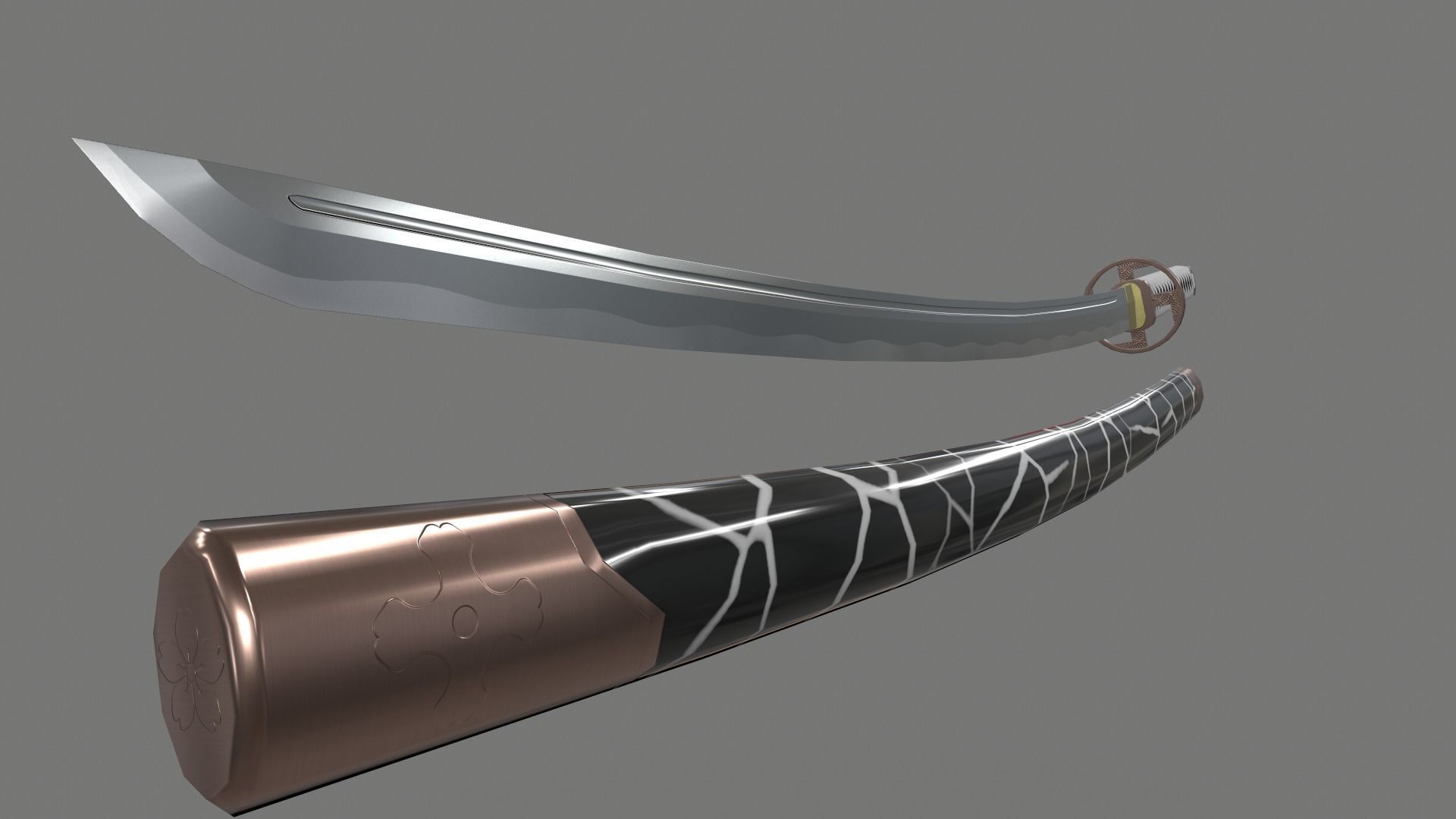 PBR Katana Japanese Sword White Low-poly 3D model_8