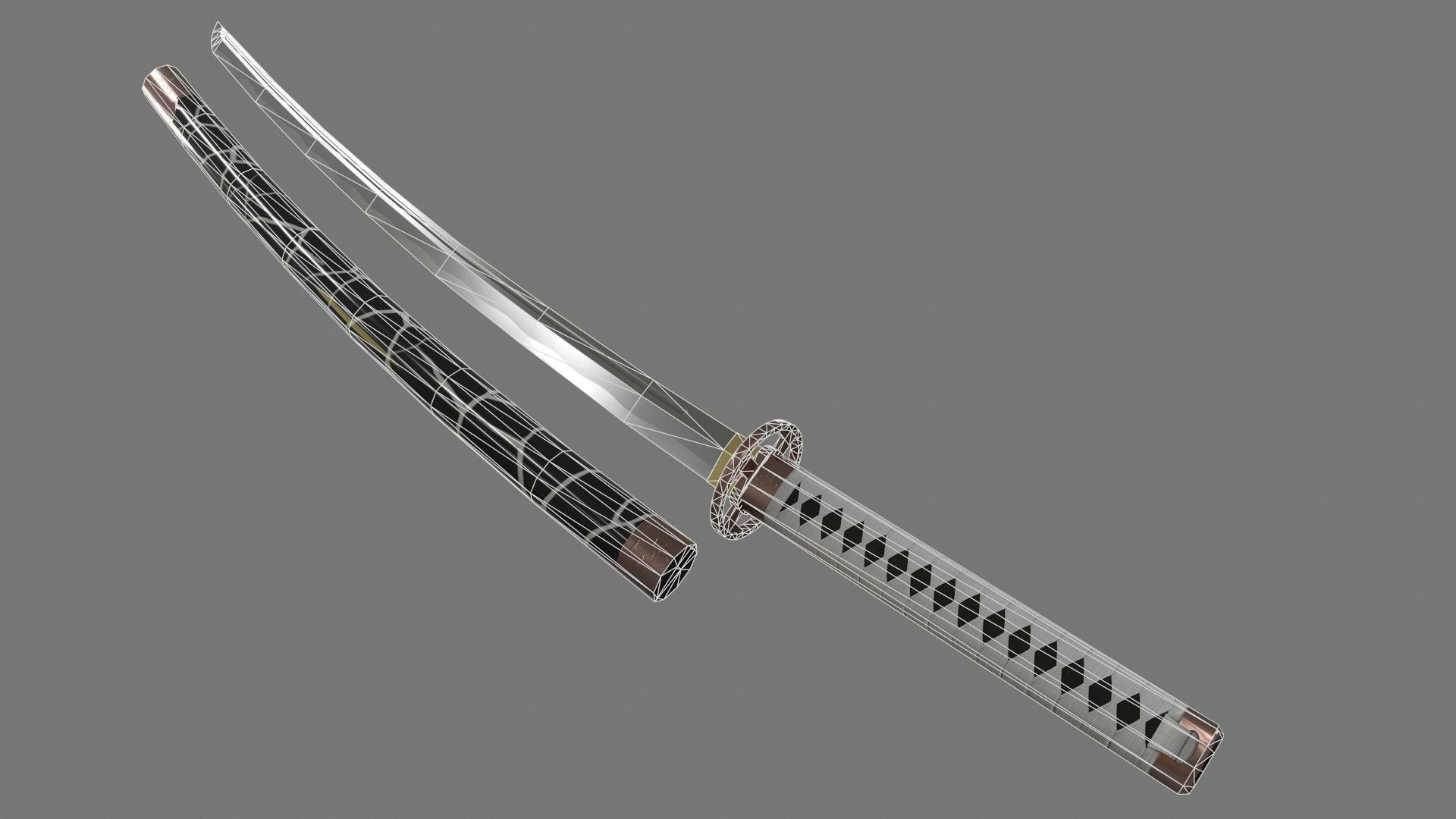 PBR Katana Japanese Sword White Low-poly 3D model_7