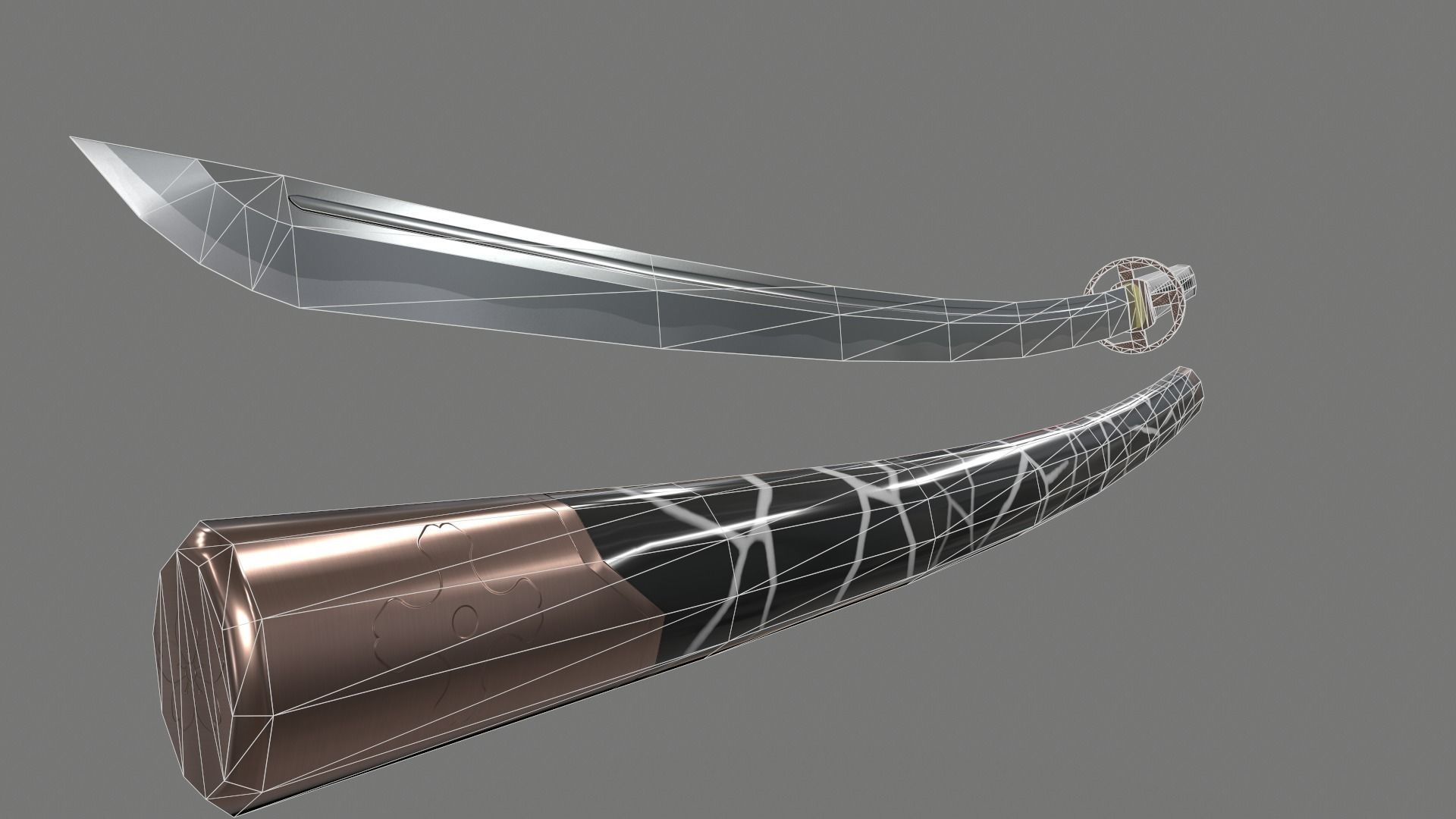 PBR Katana Japanese Sword White Low-poly 3D model_9