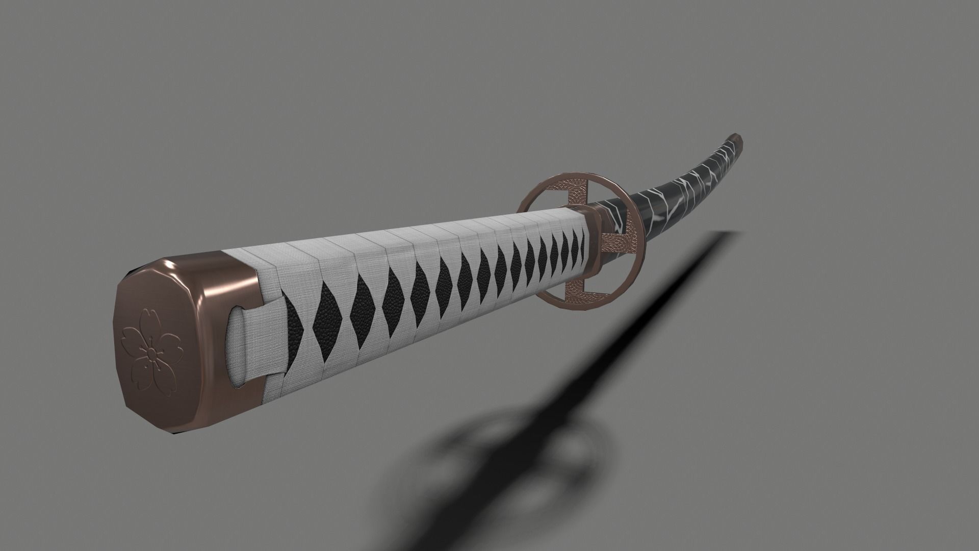 PBR Katana Japanese Sword White Low-poly 3D model_22
