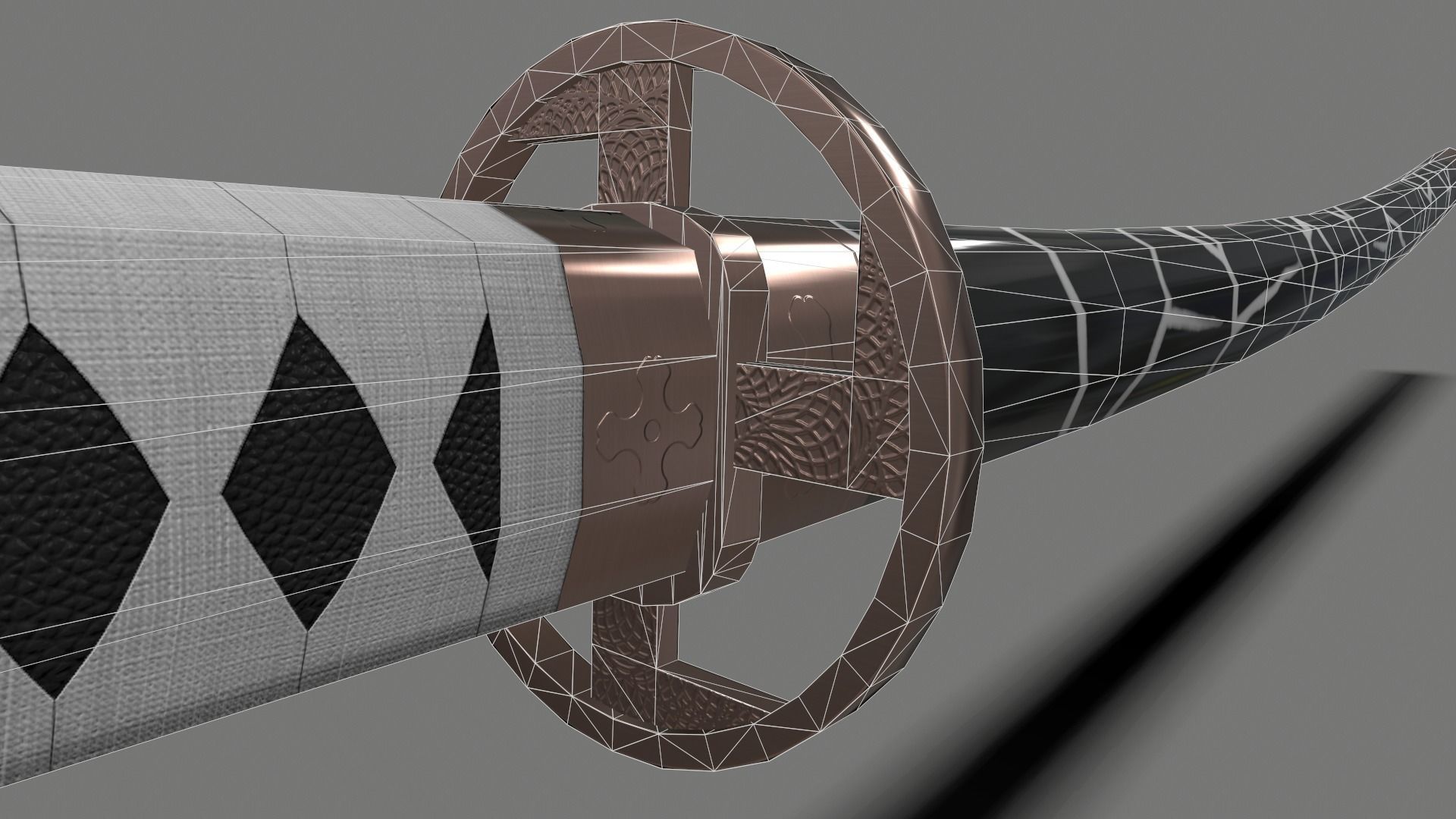 PBR Katana Japanese Sword White Low-poly 3D model_25