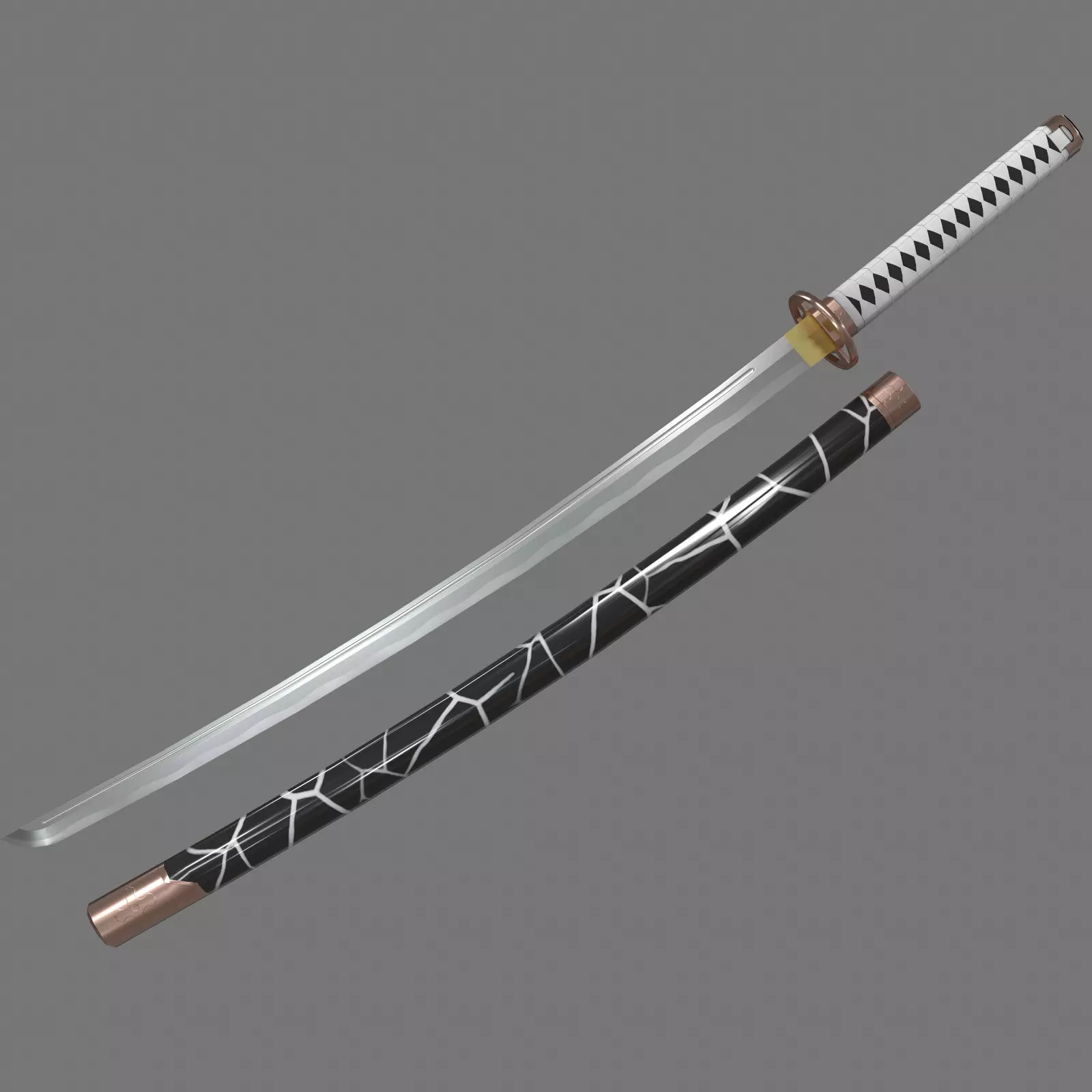 PBR Katana Japanese Sword White Low-poly 3D model_0
