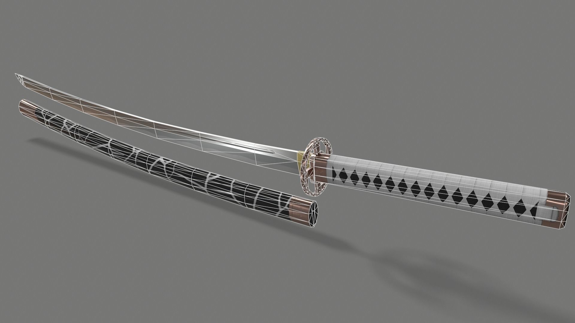 PBR Katana Japanese Sword White Low-poly 3D model_5