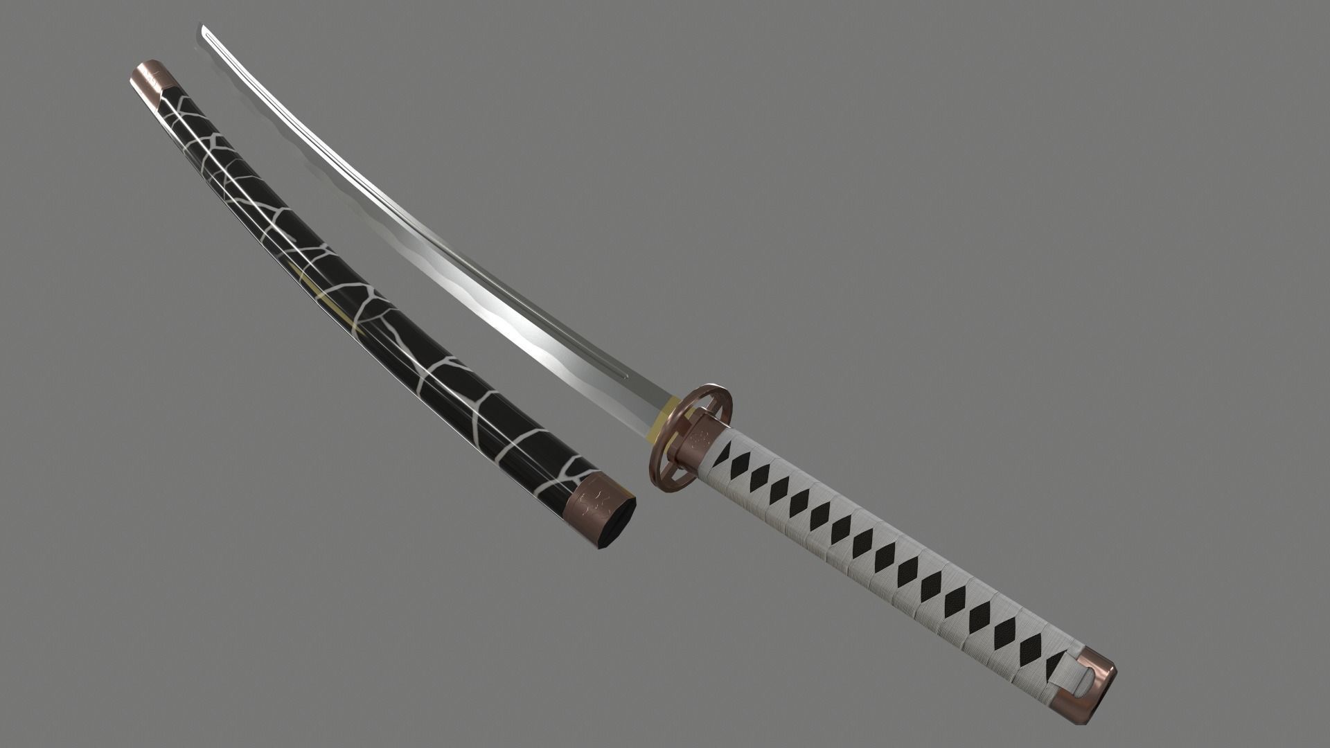 PBR Katana Japanese Sword White Low-poly 3D model_6